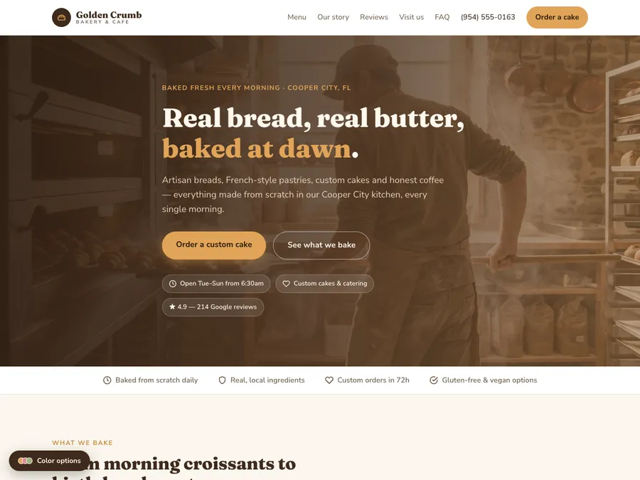 Golden Crumb Bakery demo website — layout for bakeries and cafés
