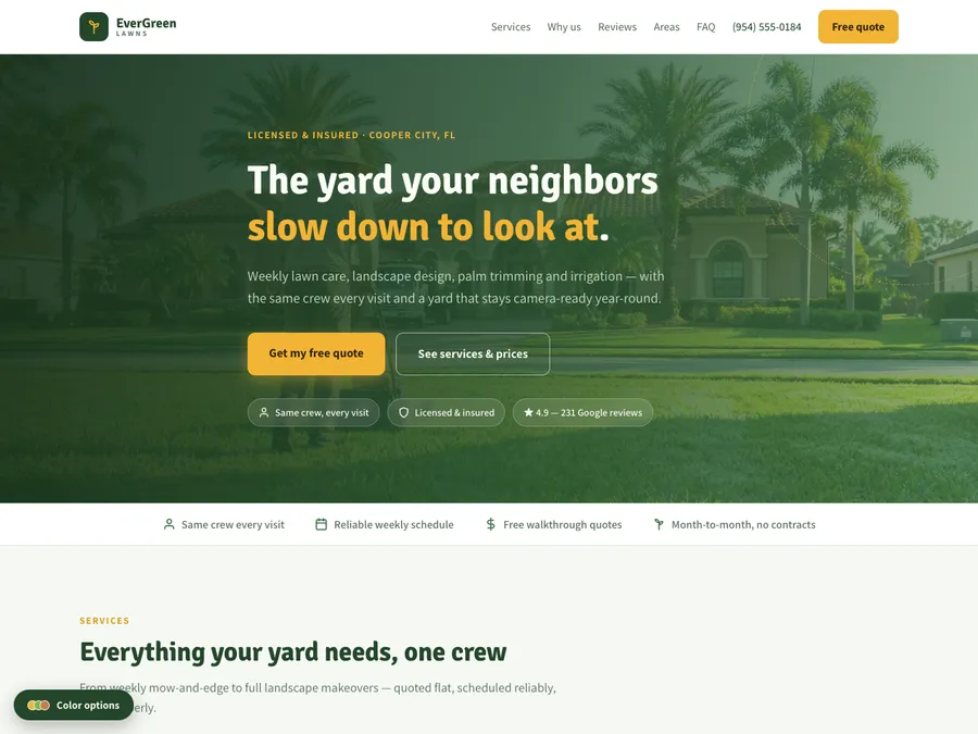 EverGreen Lawns demo website — layout for landscaping companies