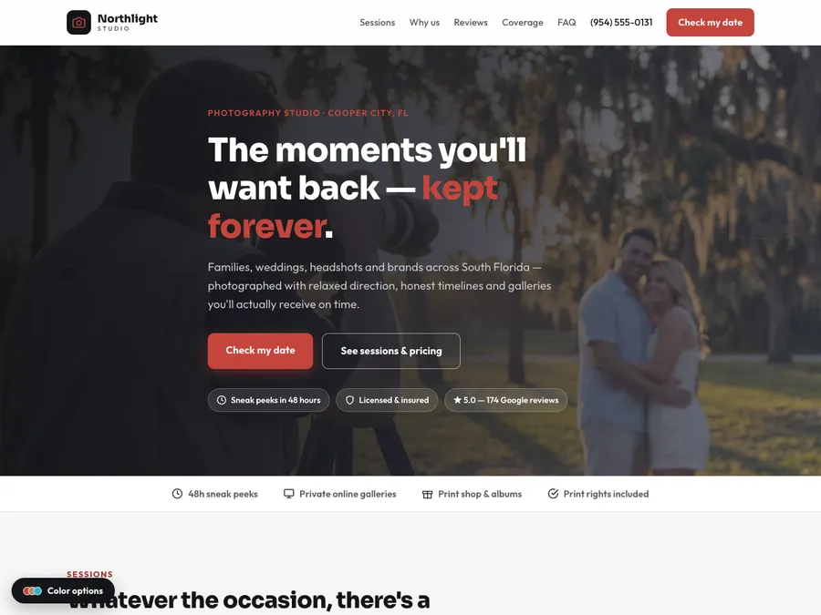 Northlight Studio demo website — layout for photographers
