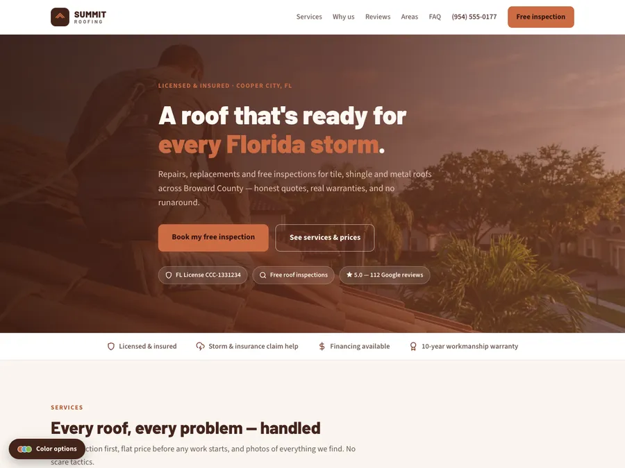 Summit Roofing demo website — layout for roofing companies
